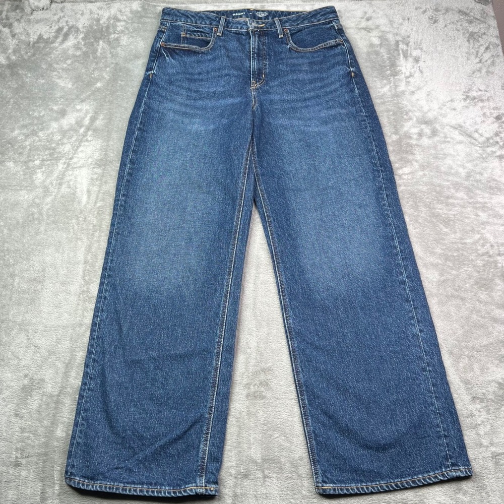 Old‎ Navy Sky-Hi Wide Leg Jeans Womens 12 Blue Dark Wash Stretch Extra High-Rise